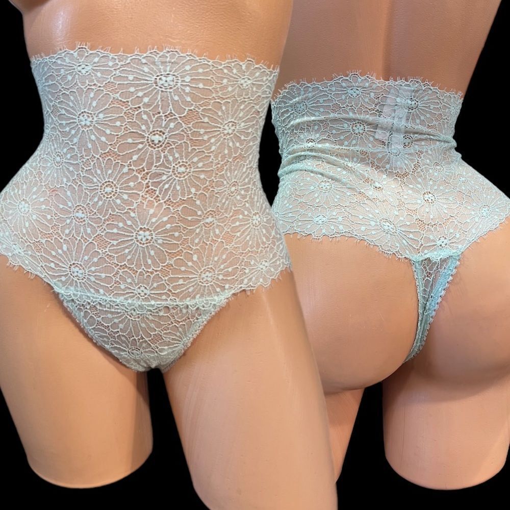 Victorias Secret High-waist Floral Lace Thong Panty Green Small